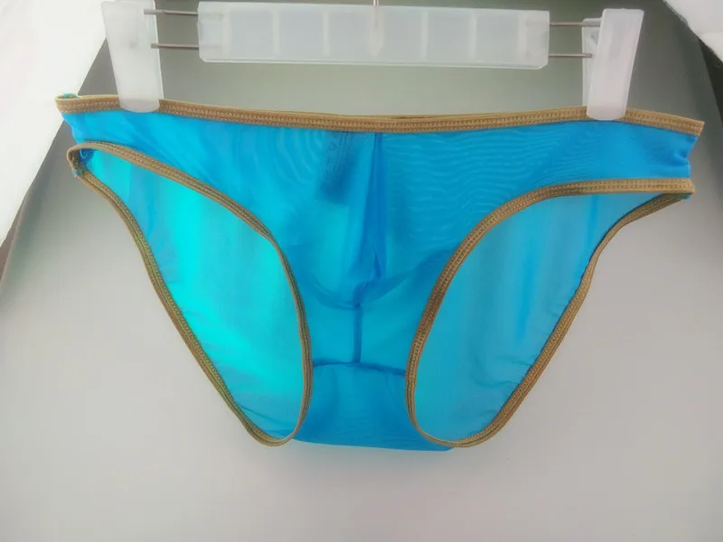 Men\'s Briefs Ultra-Thin Mesh Transparent Underwear Sexy Gold-Edge U Convex Pouch Lingerie Underpants Summer Quick-Drying Panties