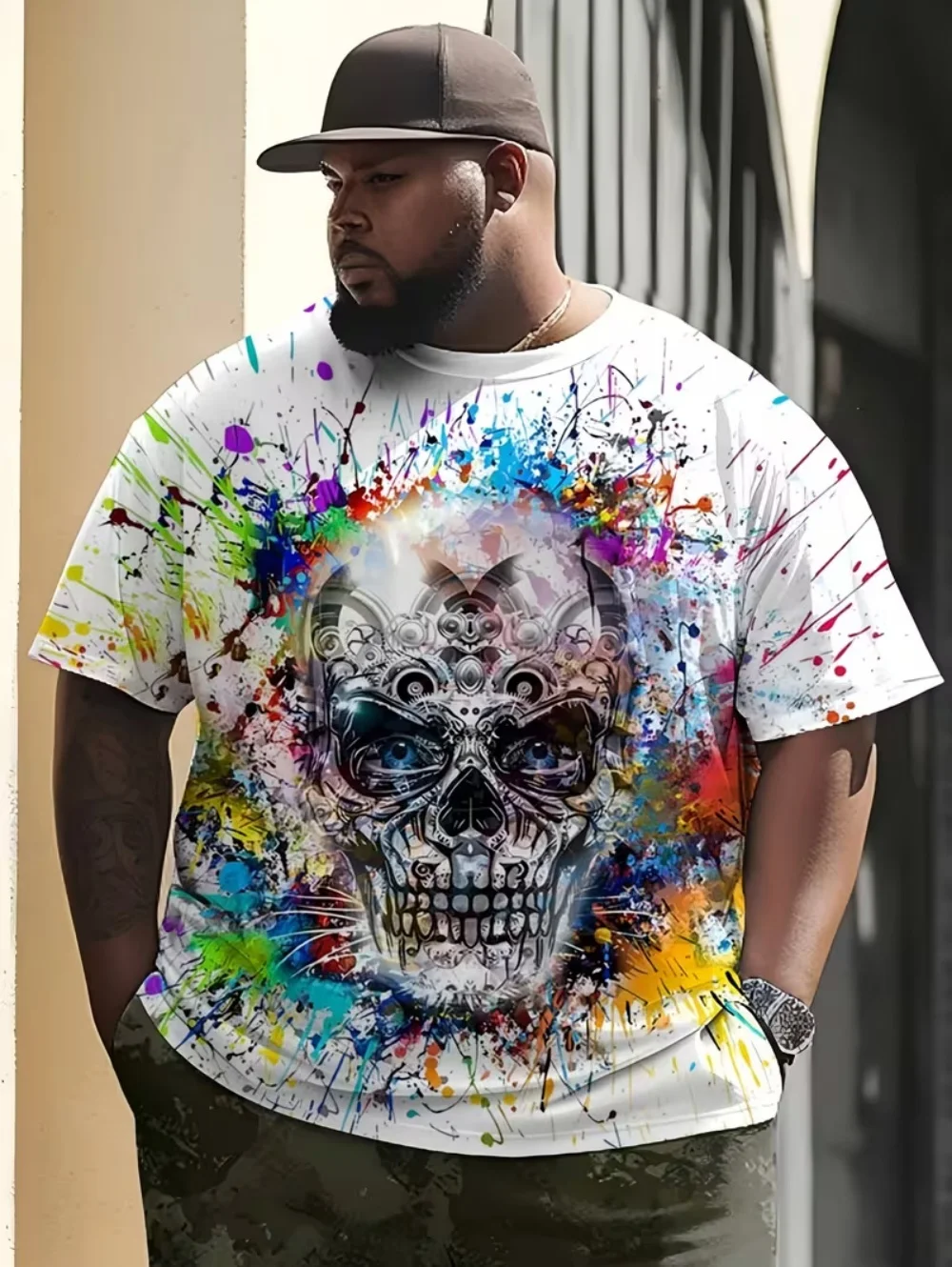 Männliche T-Shirts Retro Skelett Muster Kleidung für Mann Neue Designs Mode Punk T-Shirt Harajuku Kurzarm Coole Straße Y2k Tops – Detail 7