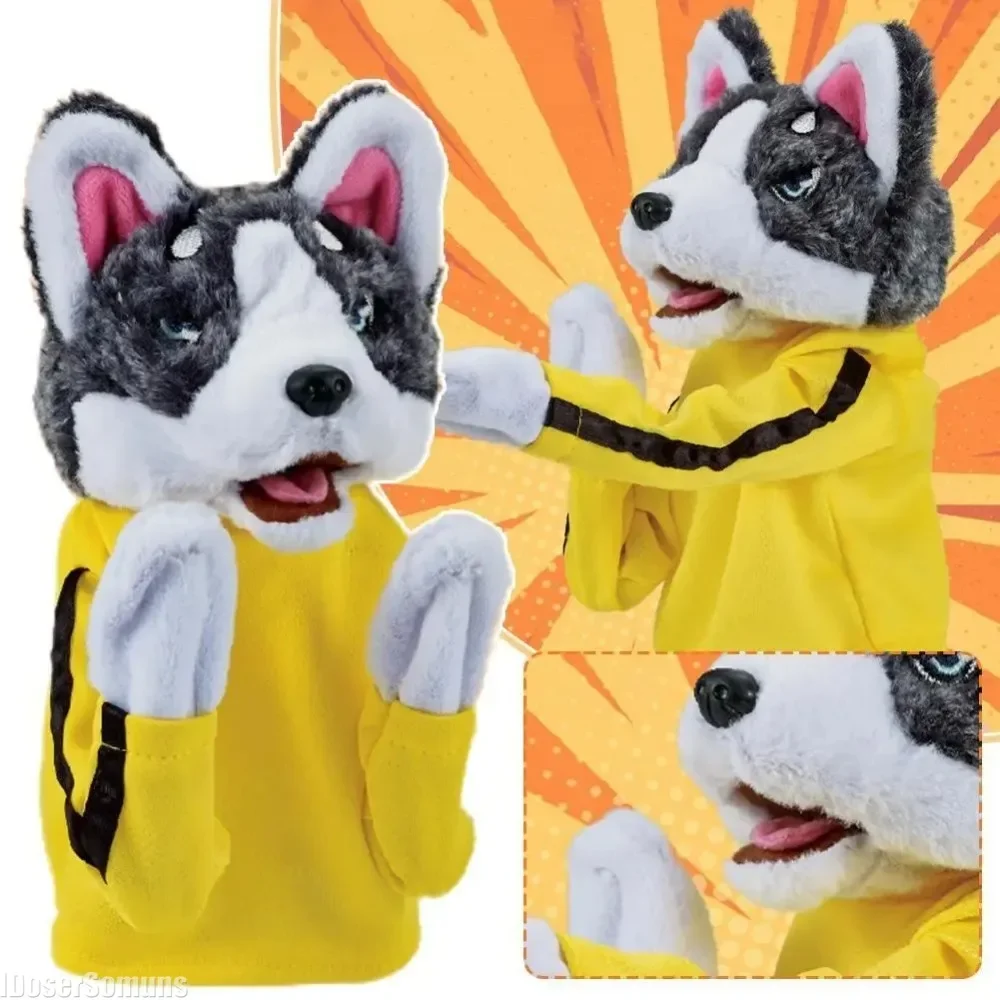 Fu Kung Animal Toy Husky Gloves Dog Interactive Hand Boxing Puppet Finger Battle Sound Plush Toy Doll Birthday Gift