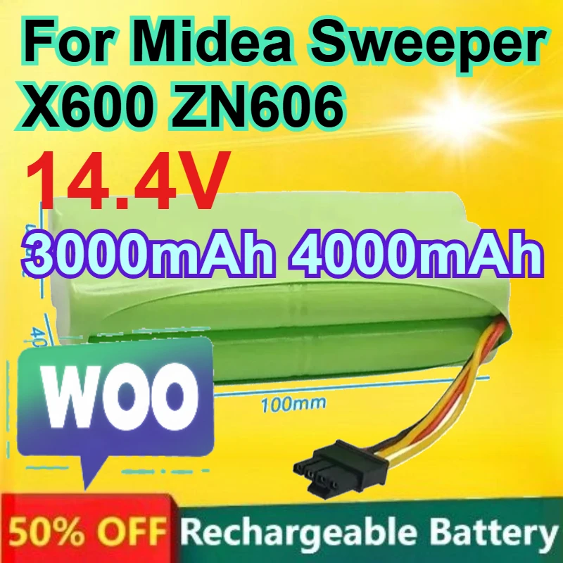 

14.4V Replacement Lithium Battery Pack for Midea Sweeper X600 ZN606 Rechargeable Battery 3000mAh 4000mAh