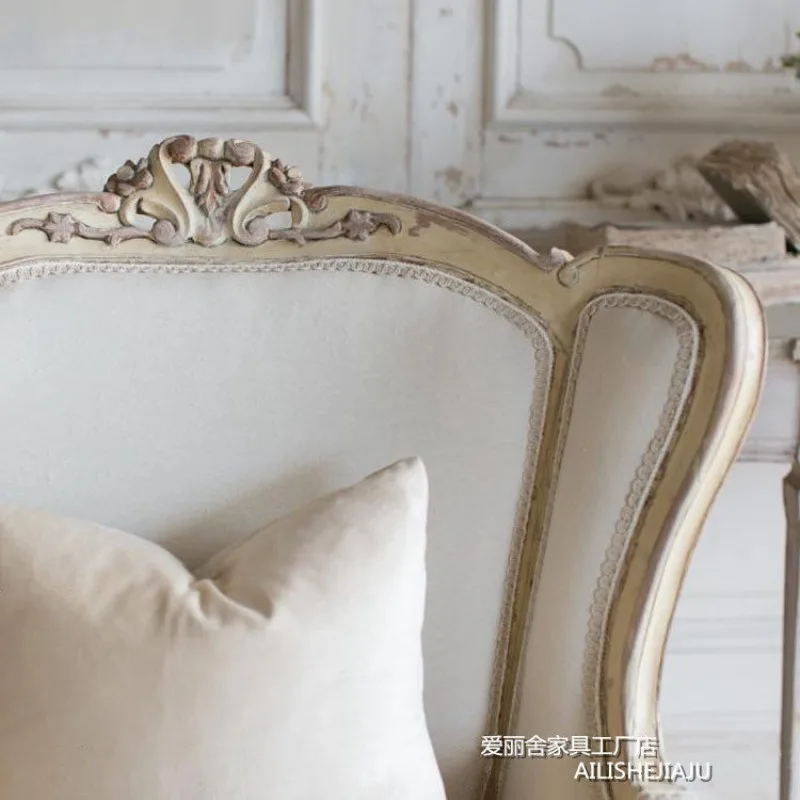 American solid wood carving flower single sofa chair European retro old cotton and linen high back tiger chair study negotiation