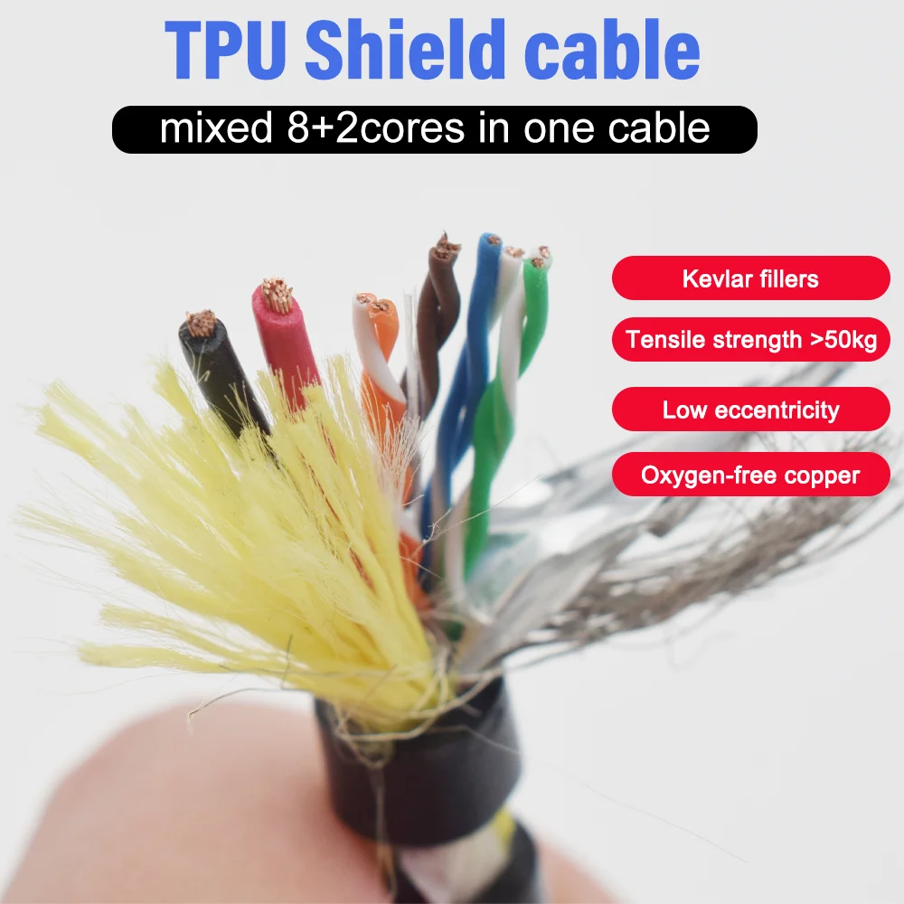 TPU Mixed Signal Power Cat 5E 8+2 Cores Shield Cable 4*2*0.2mm2+2*0.75mm2 Wire Marine Underwater Robot Oil Chemical Resistant