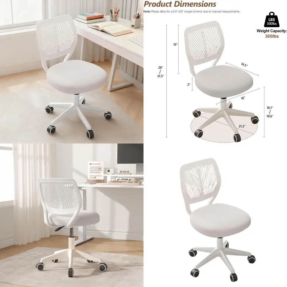

Adjustable Height Swivel Desk Chair with Lumbar Support for Home Office, White Mesh Armless Computer Chair (Pack of 1)