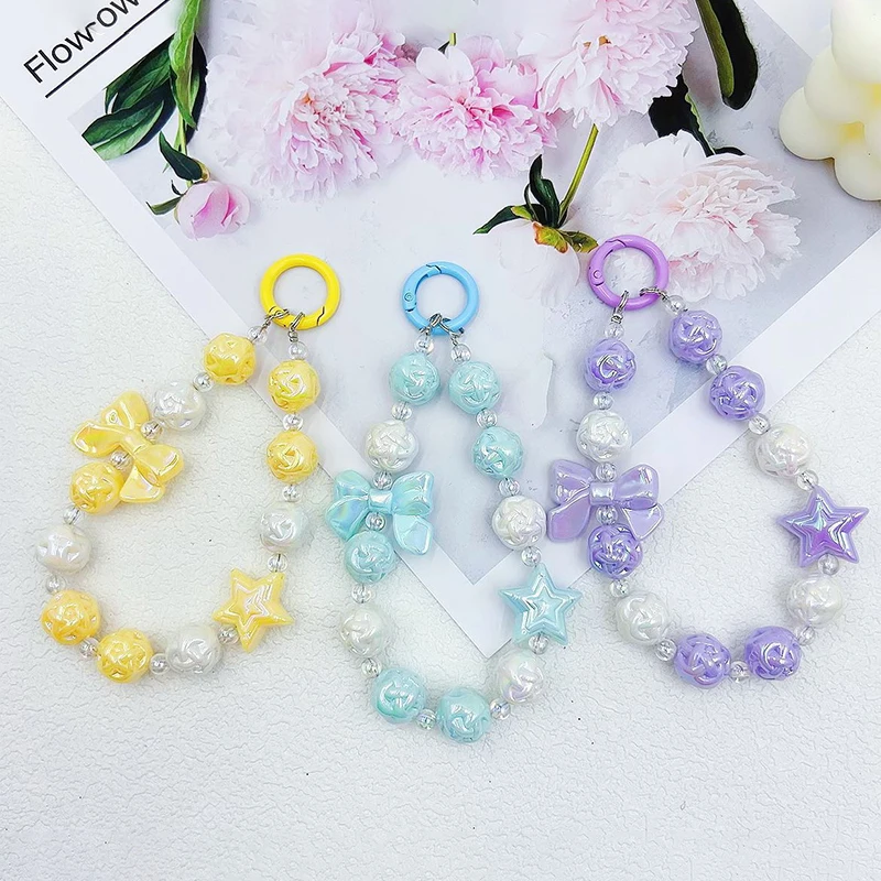 Cute Colorful Beaded Mobile Phone Chain Cartoon Bow Star Phone Chain Bag Decoration Universal Mobile Phone Anti Loss Lanyard