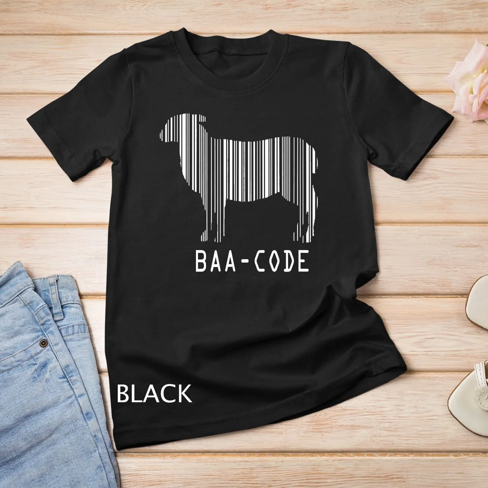 Funny Sheep Shirt BAA CODE Punny Baa-code Sheep Barcode T-Shirt Unisex T-shirt