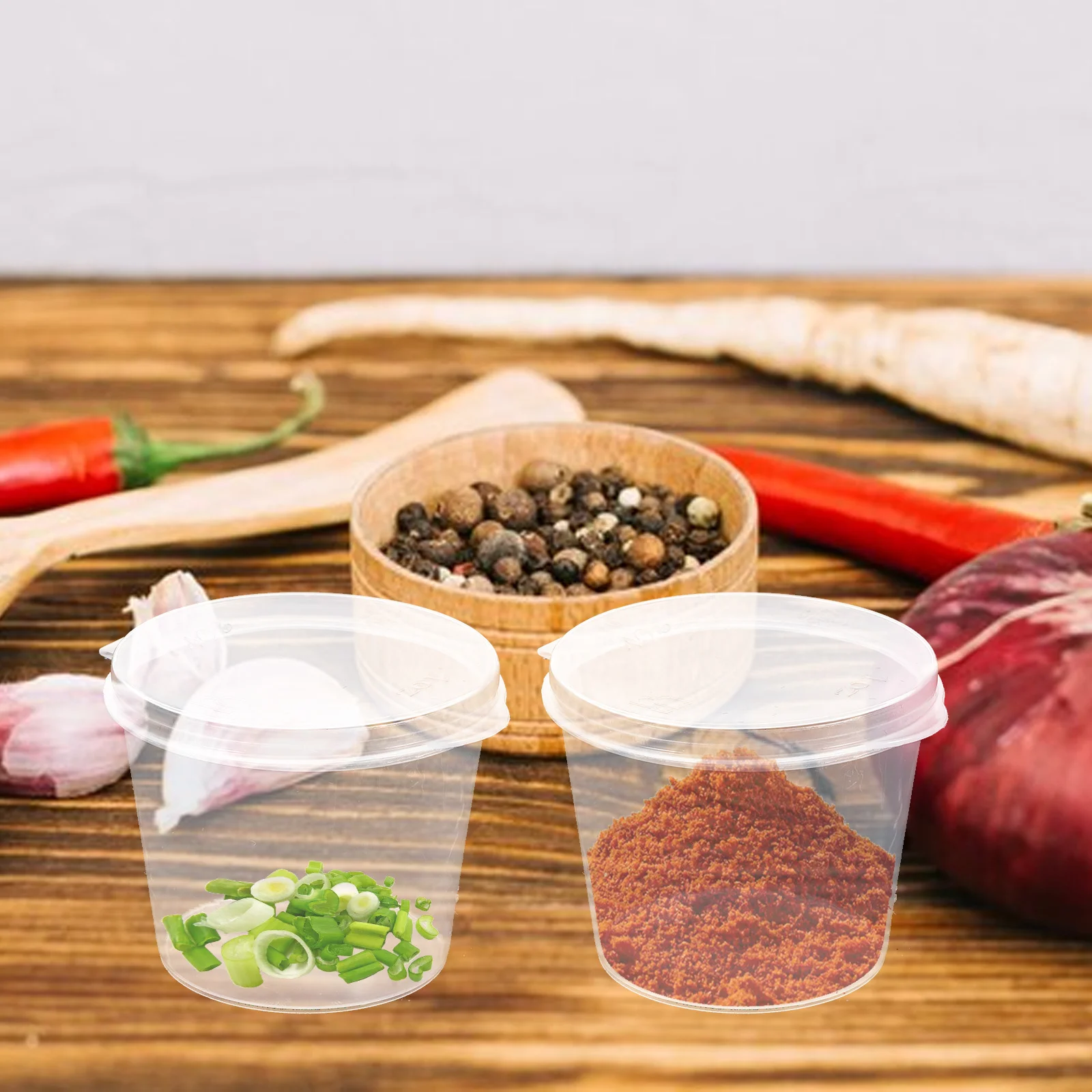 

50Pcs Clear Seasoning Containers Leakproof Hinged Lid Small Spice Jars Kitchen Storage Shakers Reusable Condiment Boxes