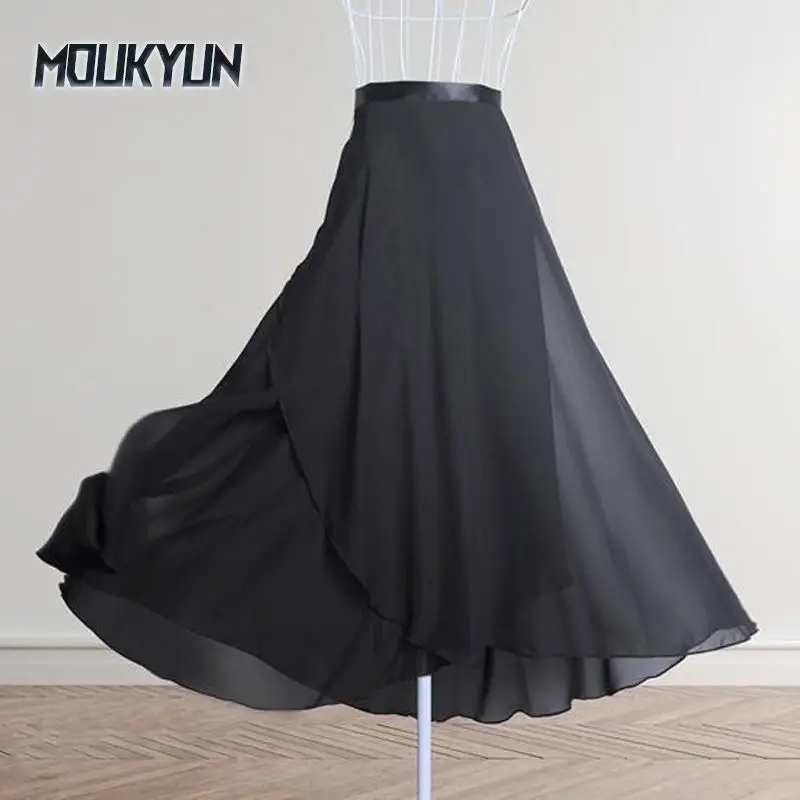 

Women Dance Skirt High Waist Lace-up Multi-Layered Mesh Chiffon Long Skirt Solid Color Flowy Maxi Skirt Adult Ballet Skirt