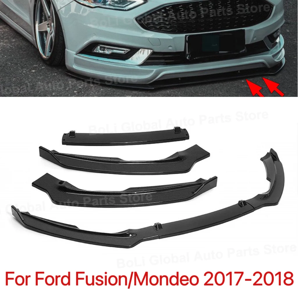 3Pcs Car Front Bumper Splitter Lip For Ford For Fusion For Mondeo 2017 2018 Body Kit Spoiler Diffuser Protector Guard