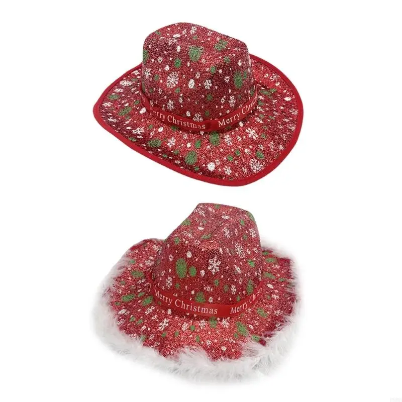 

Festival Christmas Panama Caps Adult Stage Santa Costume Headwear for Party Gathering Holiday Props Wide Brims Hat