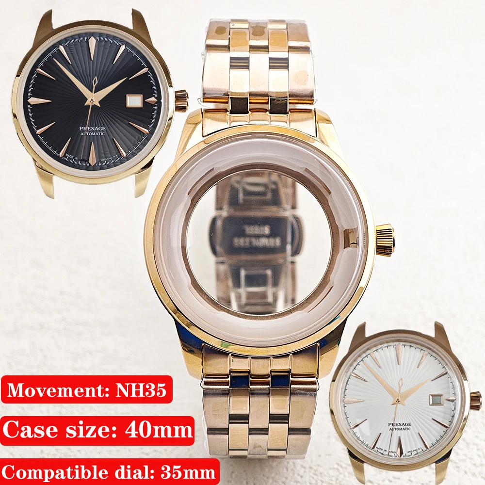 

33MM/40MM NH35 NH38 Cocktails Case Stainless Steel S Crown Watch Case Fit 4R35 4R38 Movement Arch Glass Transparent Backcover