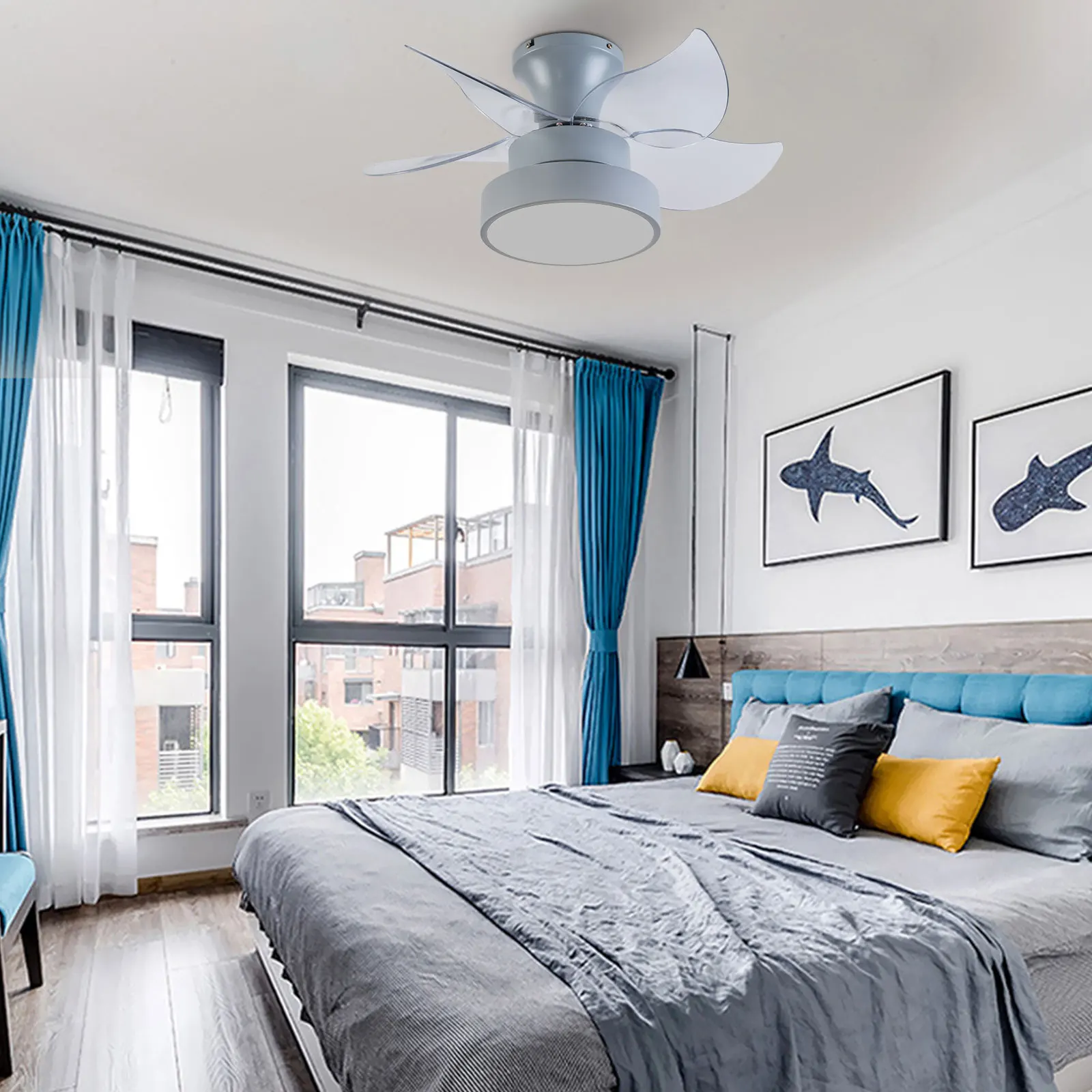 

23 Inch Fan Pendant Light Gray - Tri Color Dimming Strip Remote Control for Bedroom, Study, Living Room