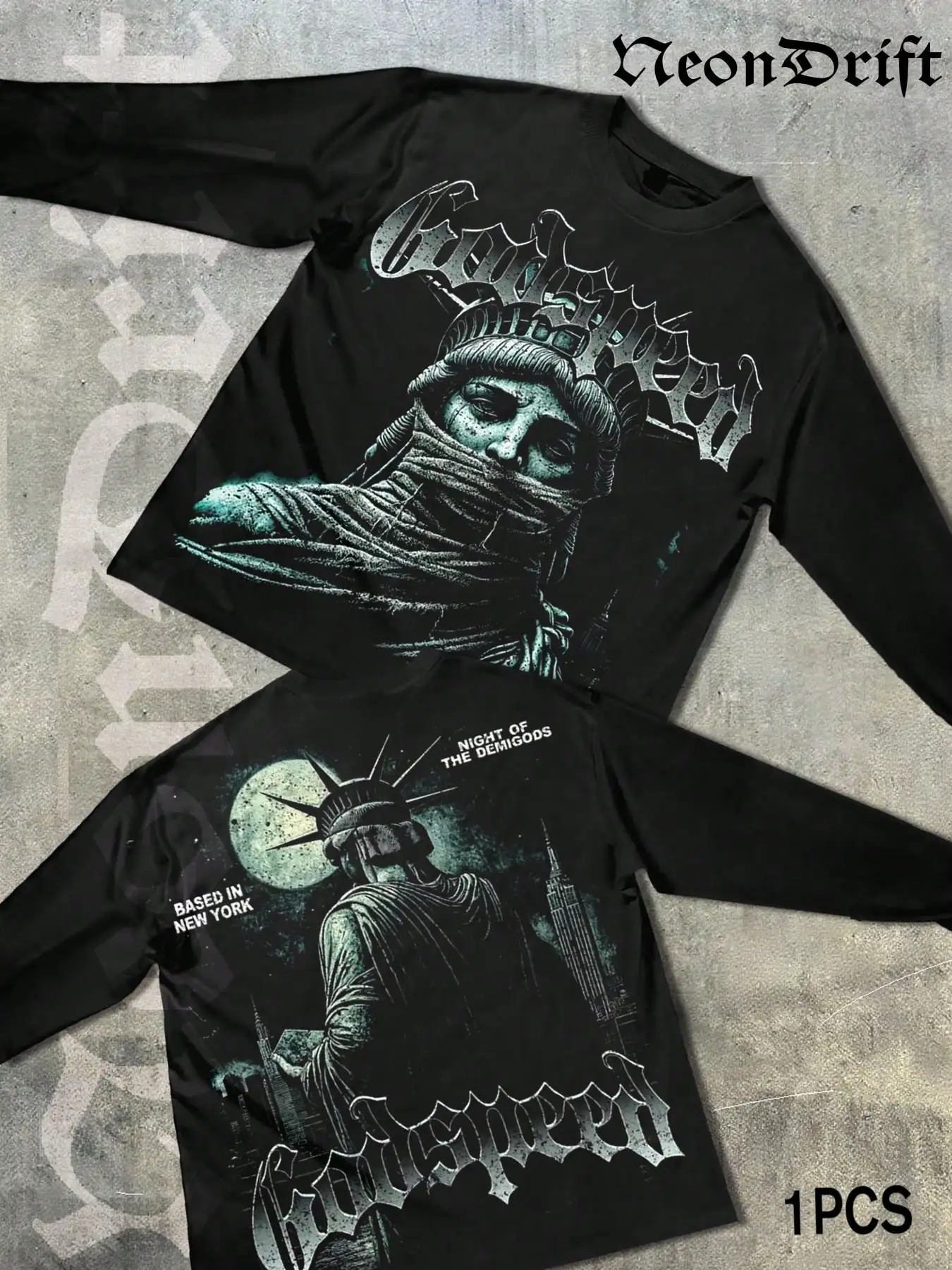 

Двусторонняя футболка с длинным рукавом и графическим принтом для фестивалей, Хэллоуина, Рождества — дизайн в стиле киберпанк, унисекс.