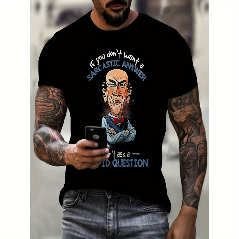 

Men's Short Sleeve Summer Casual 3D Printed Pattern Crew Neck Black T-Shirt Comfortable, Suitable a holiday gift to be presented