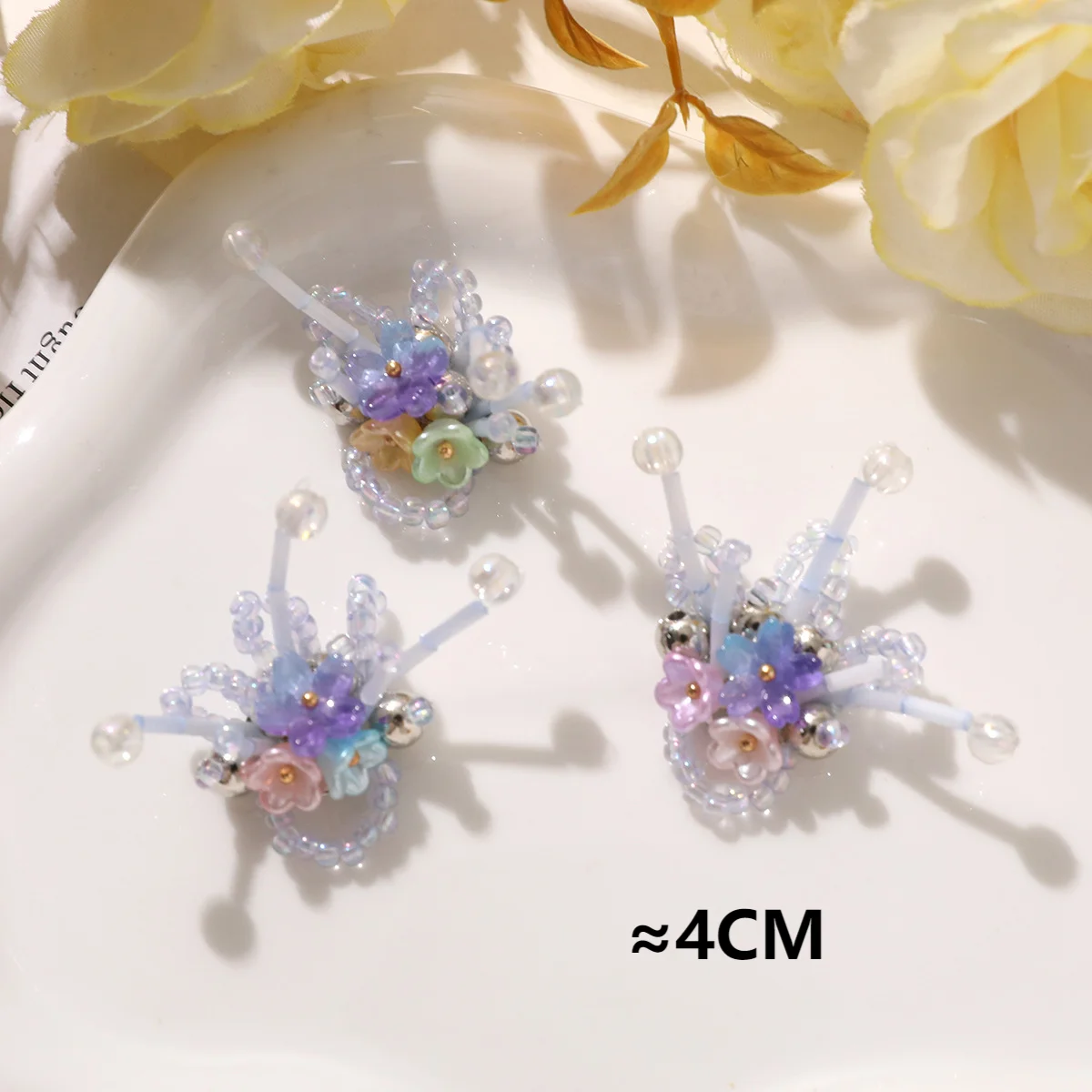 New Blue Beads Cluster Button Accessory for Jewelry Making 4pcs Handmade DIY Sewing Hole Shoes Decoration Ornaments Wholesale