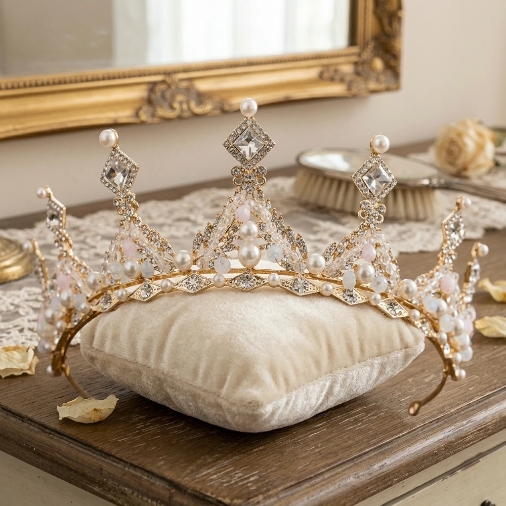 Bridal Crown Headpiece Rhinestone Pearl Half Crown Wedding Dress Accessory