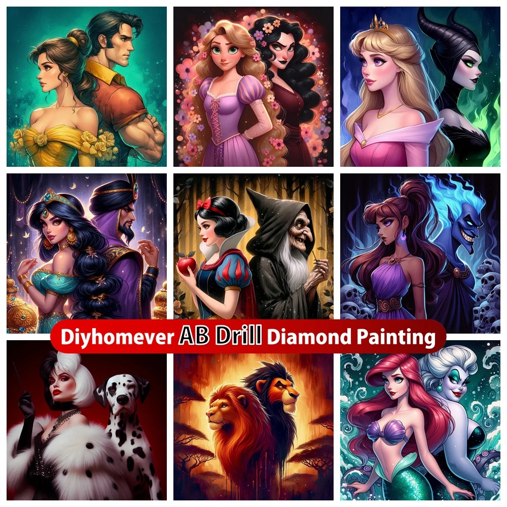 

Disney Princesses and Villains 5D DIY AB Diamond Painting Mosaic Cartoon Art Cross Stitch Embroidery Rhinestones Children's Gift