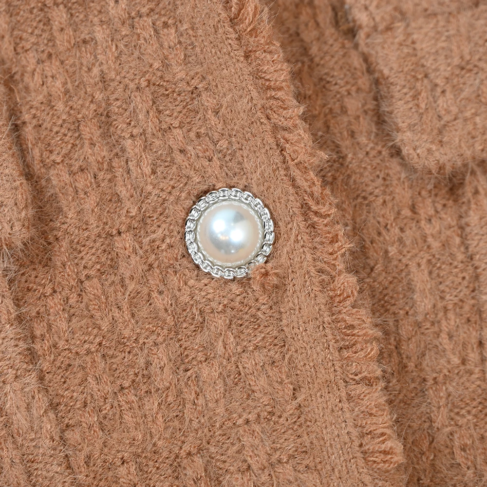 Autumn Winter Women's round Ne Open Cardigan Long Sve ort Length Wool Blend Fce Outerwear Luxury Sle Button Closure