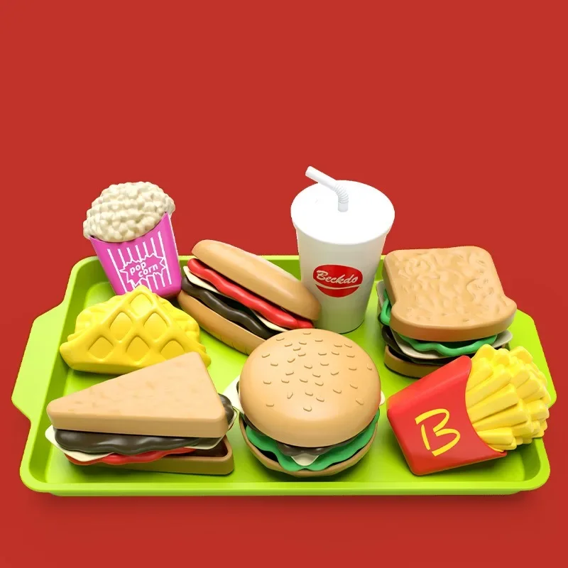 Cartoon Fast Food Simulatie Fantasiespel Set Miniatuur Hamburger Frieten Keuken Model Onderwijs Speelgoed Cadeaus voor kleine kinderen