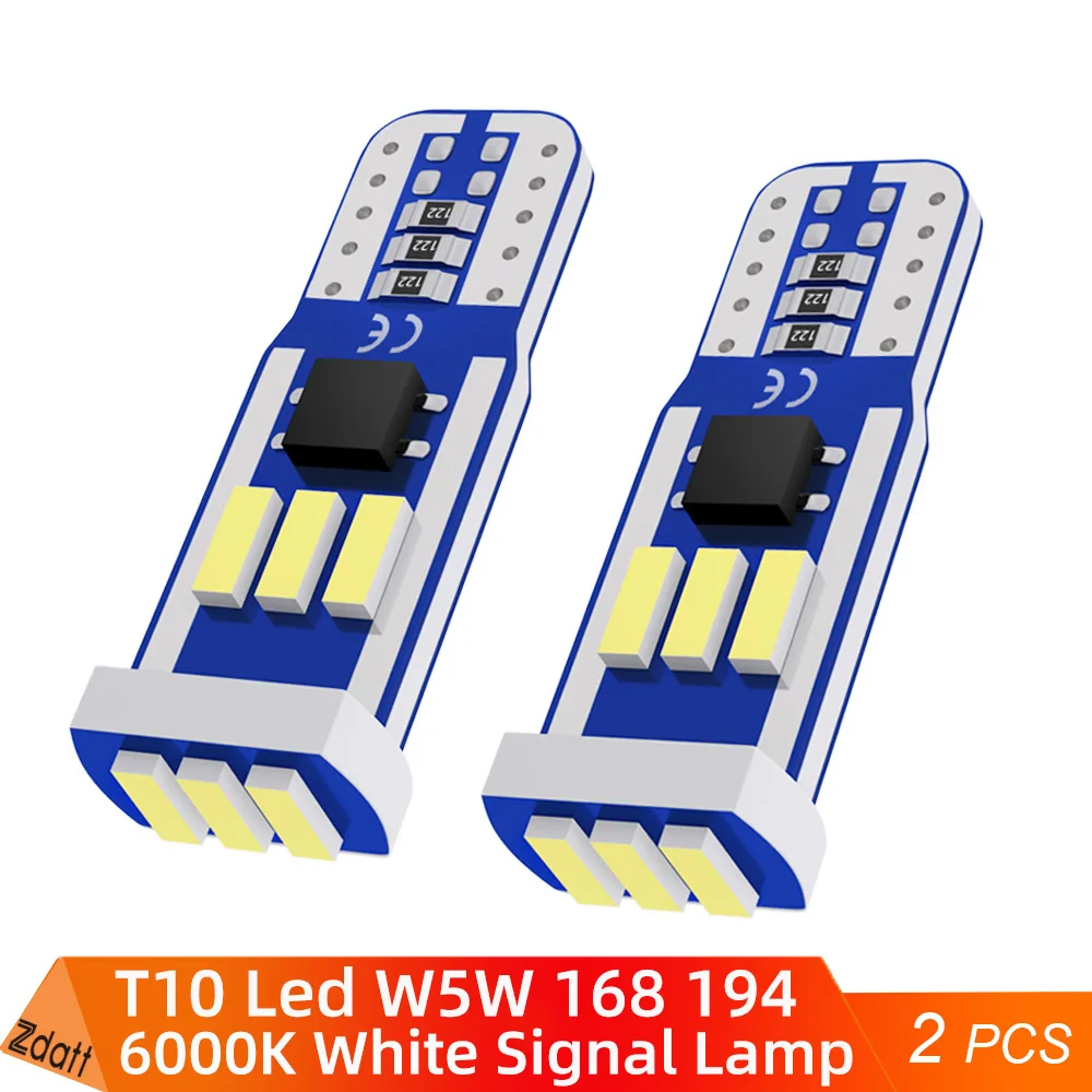 2PCS T10 W5W LED Bulbs Canbus 194 168 LED Clearance 6000K White Light Car Interior Reading Door Trunk License Plate Lamp