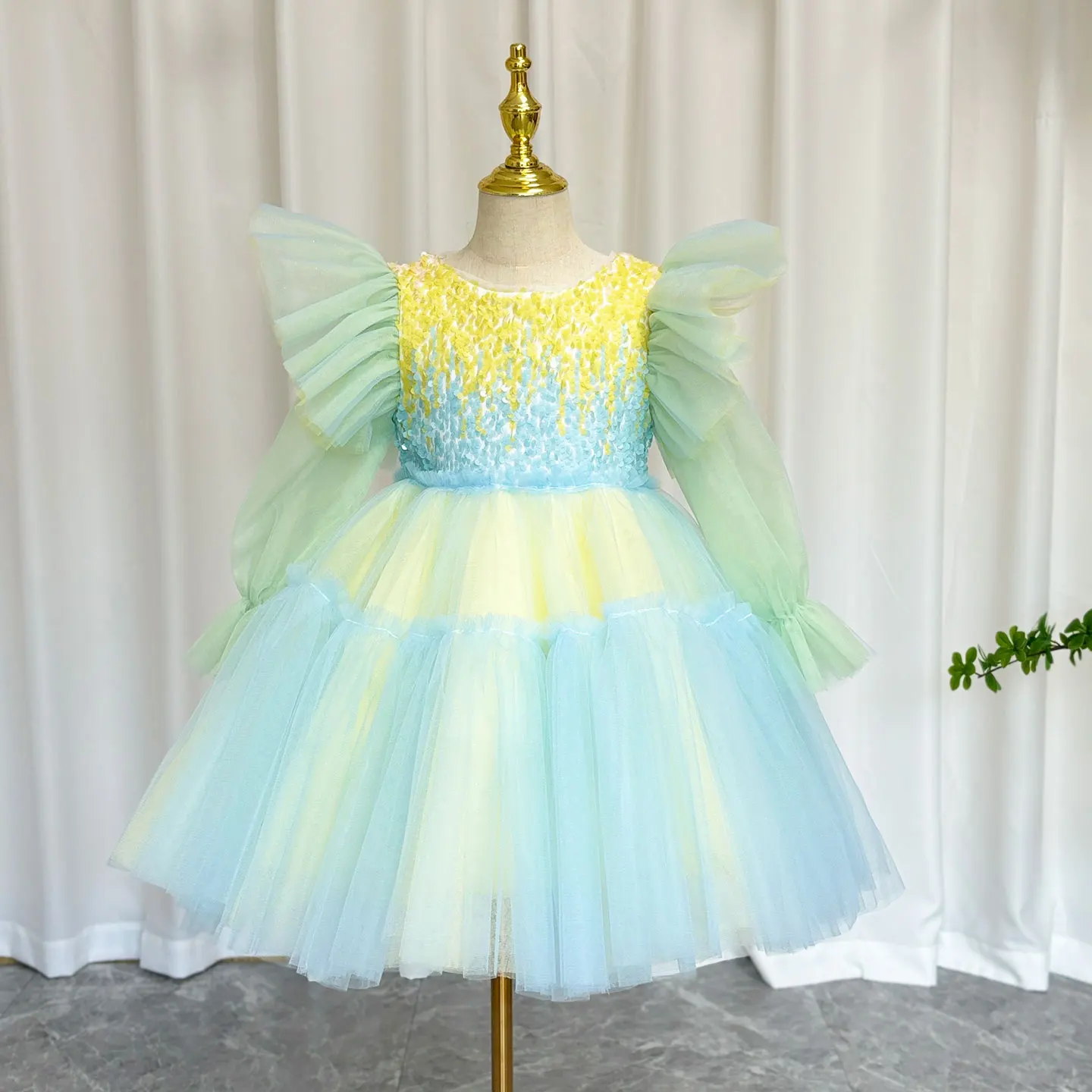 Jill Wish Shiny Pink Sky Blue Flower Girl Dress Sequined Formal Dance Gown for Kids Wedding Birthday Dinner Party Pageant J091