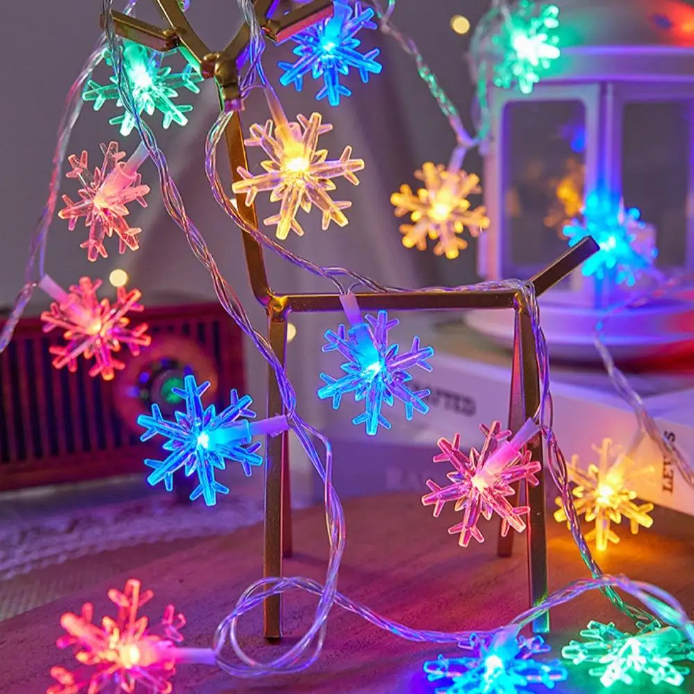 Guirnalda de luces LED con forma de copo de nieve y estrella navideña de 3m, iluminación decorativa colgante para interiores y exteriores, lámpara de ambiente de hadas para fiesta en el jardín