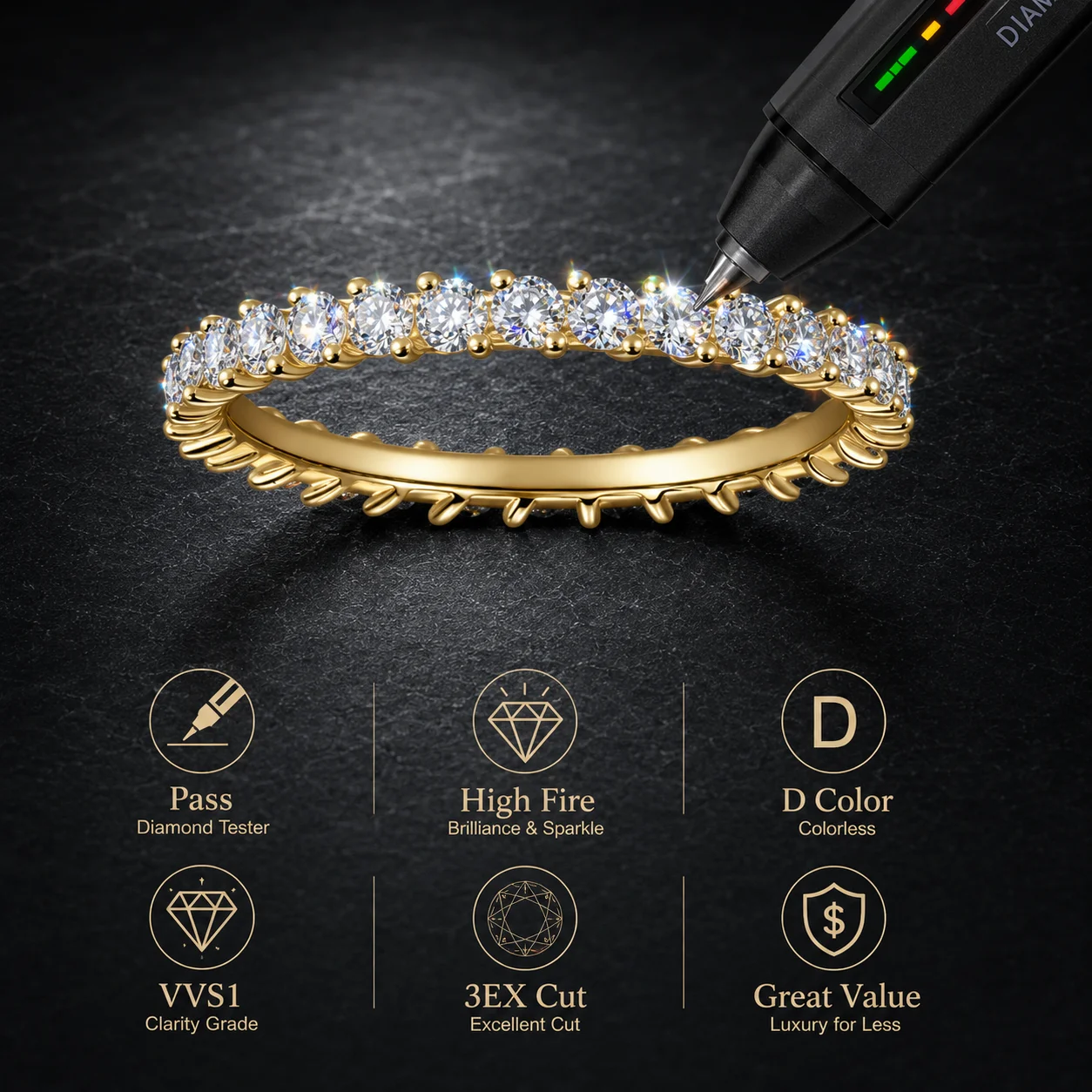 LongZhe S925 Silver Moissanite Eternity Ring 0.9CT D Color GRA Certified Diamond Tester Passed Fine Jewelry Gift view 3