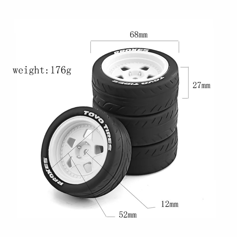 أفضل العروض 4 قطعة 68 مللي متر 1/10 RC إطارات سيارات السباق على الطريق بجولة الانجراف إطار سيارة عجلة ل Tamiya TT01 TT02 XV01 قطع الغيار كما