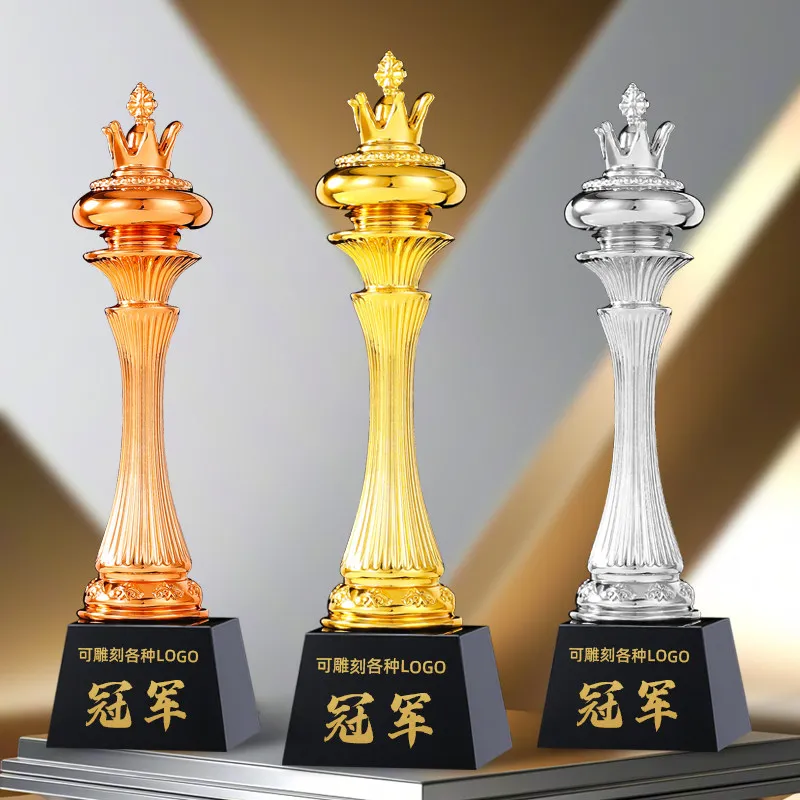Customized Chinese chess Crown Shape Resin Trophy Creativity Lettering High-end Souvenir Home Decoration Awards Competition, 1Pc