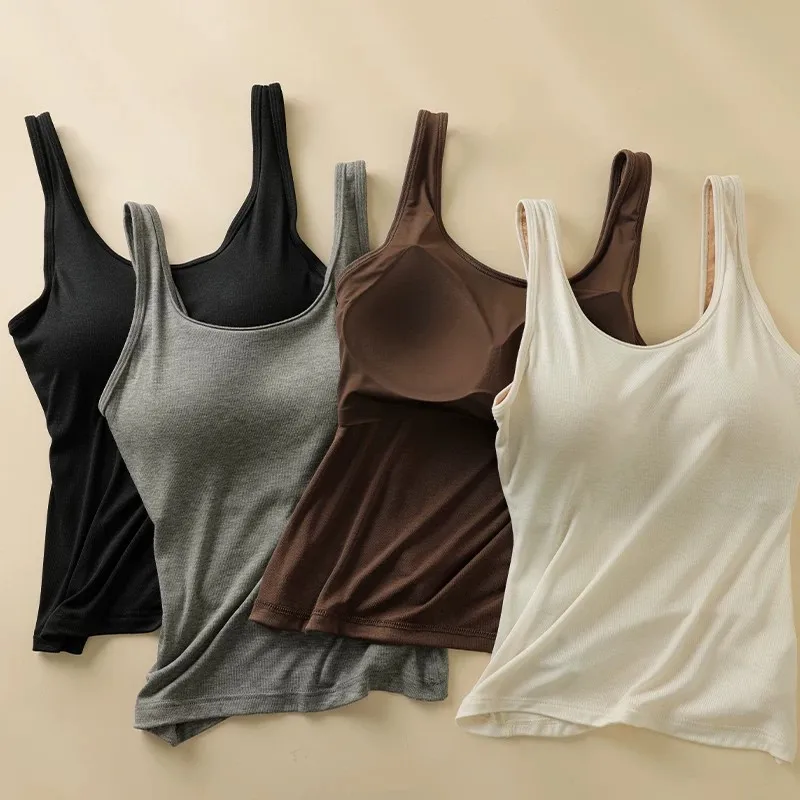 Premium New Women's Camisole with Built in Bra Summer Back Beauty Tank Top for Outer & Layering Wear