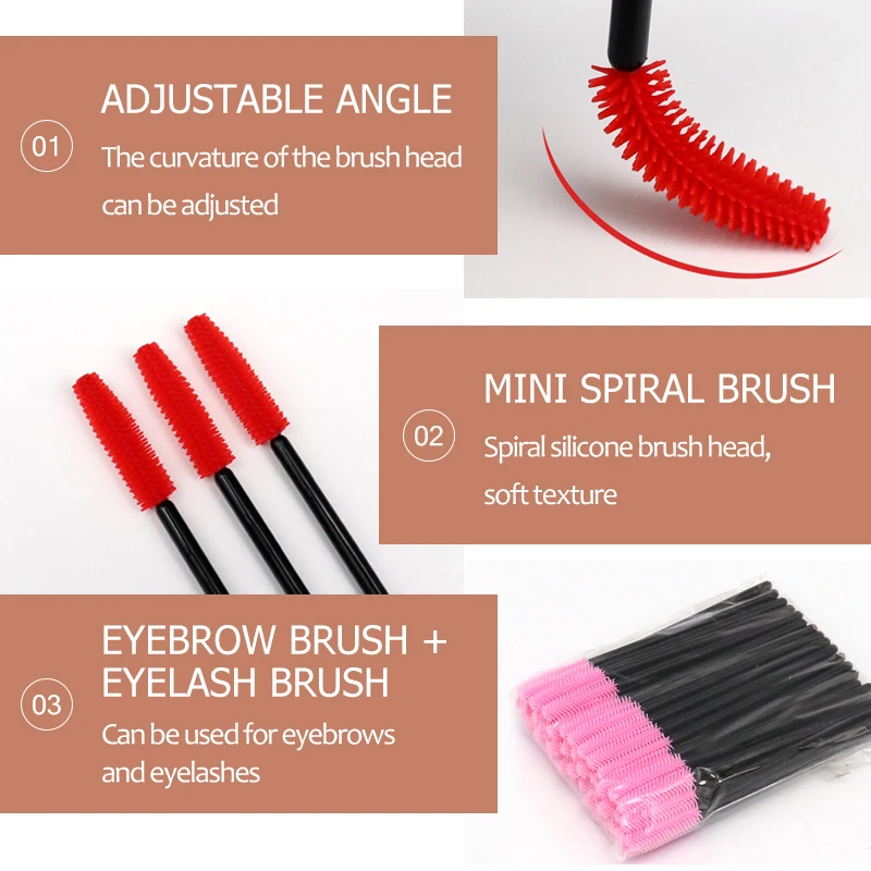 CNK Portable bulk 50 pack mascara wand Disposable silicone mascara brush Makeup Soft silicone material is safe and easy to apply