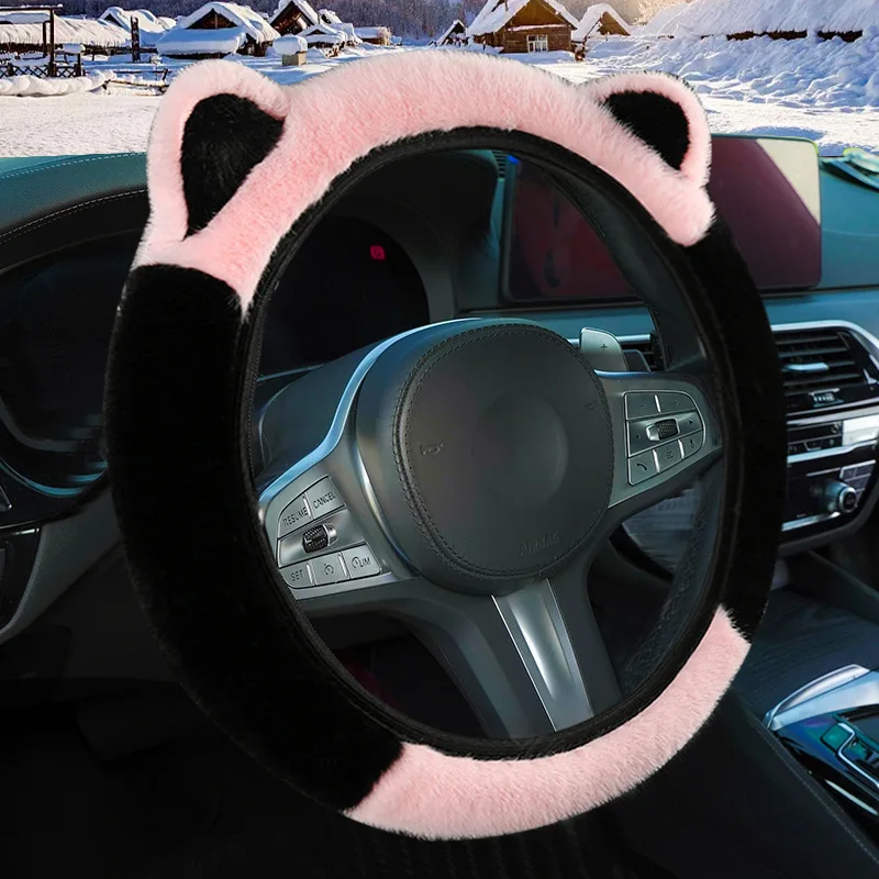 Universal Steering-wheel Plush Faux Fur Hand Brake Gear Cover Set Car Steering Wheel Covers