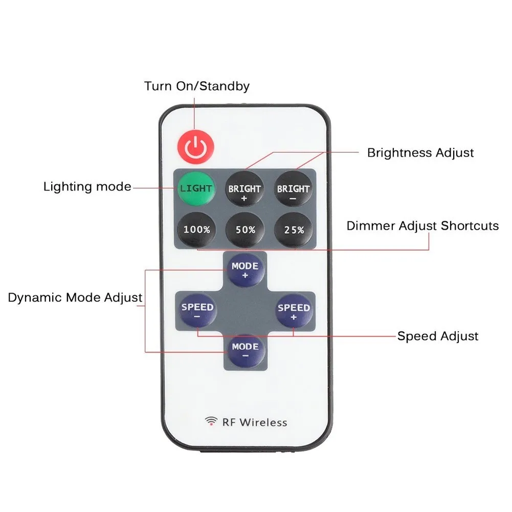 USB RF Wireless Dimmer Remote Control with 11 Keys for LED Strip Lights DC 5V to 24V Compatible Radio Frequency Controller