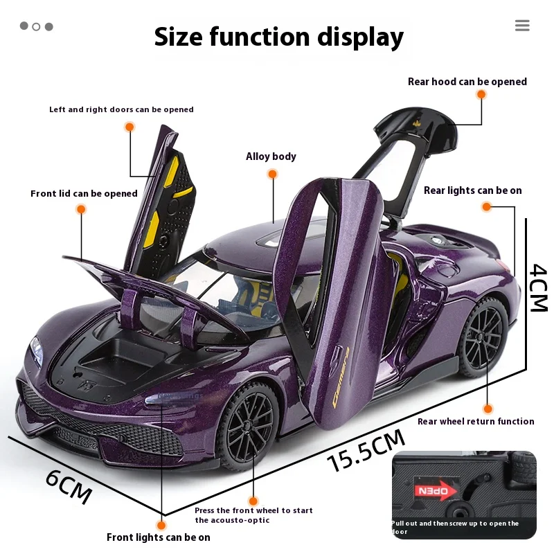 1:32 Gemini gt modello di supercar in lega modello di simulazione modello di veicolo collezione di suoni e luci regali giocattolo per bambini