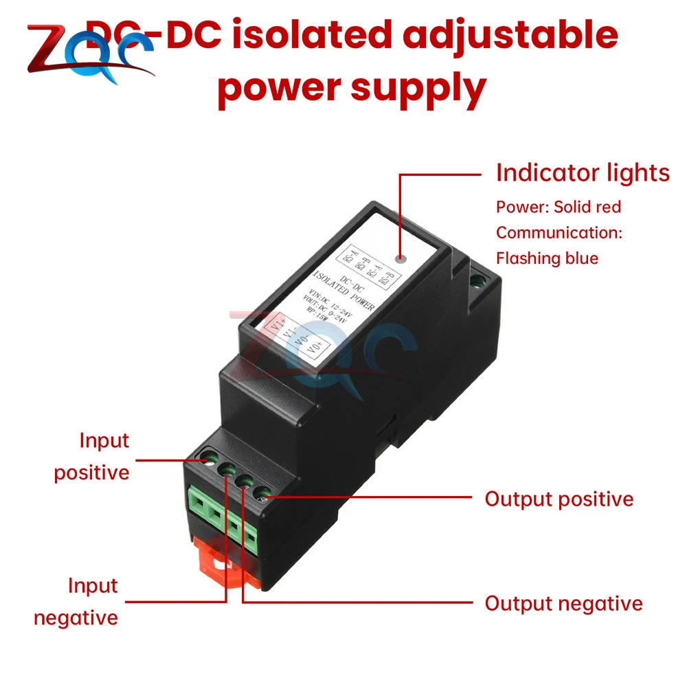 Fonte de alimentação ajustável isolada montada em trilho DC-DC trilho DIN DC12-24V a 0-24V com comunicação Modbus RS485