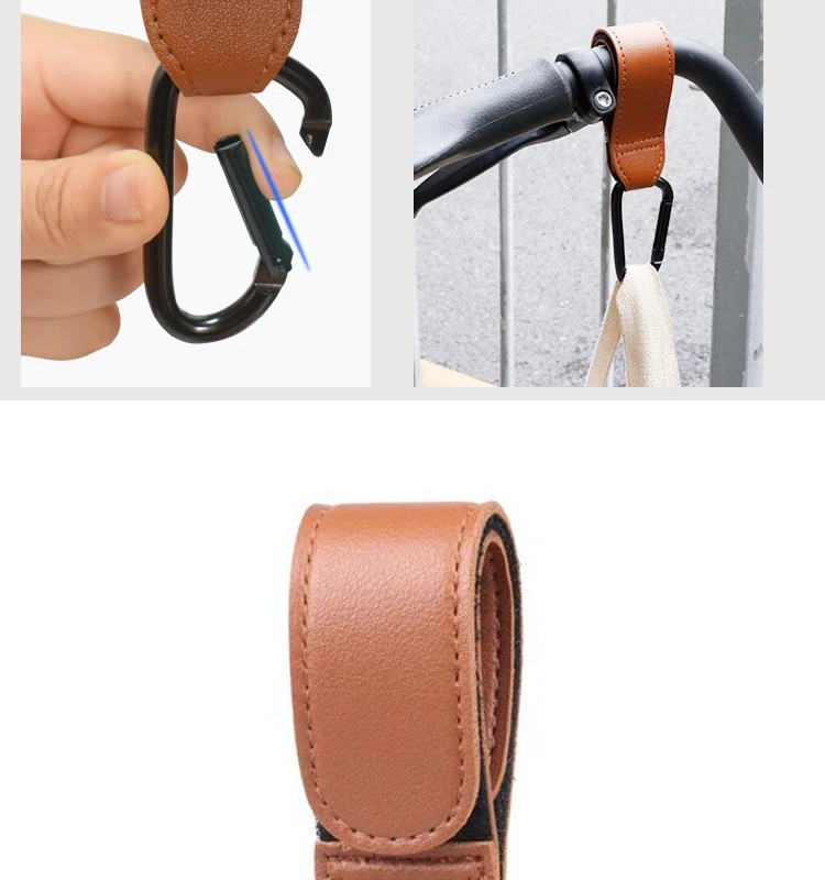 1/2 Stück Kinderwagen-Haken – PU-Leder-Organizer für Wickeltaschen und Reisezubehör mit Karabinerhaken – Detail 10