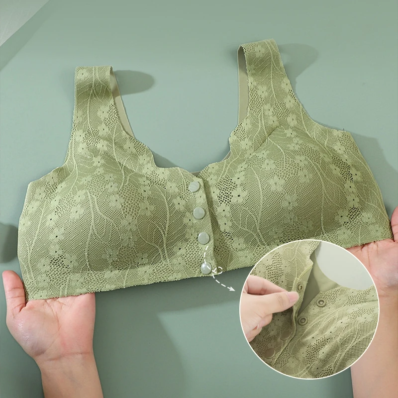 FallSweet Wireless Front Closure Bra for Women Plus Size Lace Seamless Comfortable Breathable Bralette Underwear Mom Lingerie