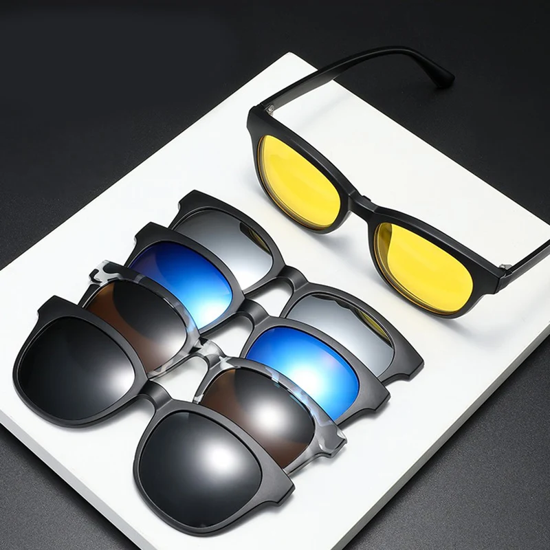 Eyeglasses Frame Men Women With 5 PCS Clip On Polarized Sunglasses Spectacle Magnetic Glasses Male UV400 Eyeglasses