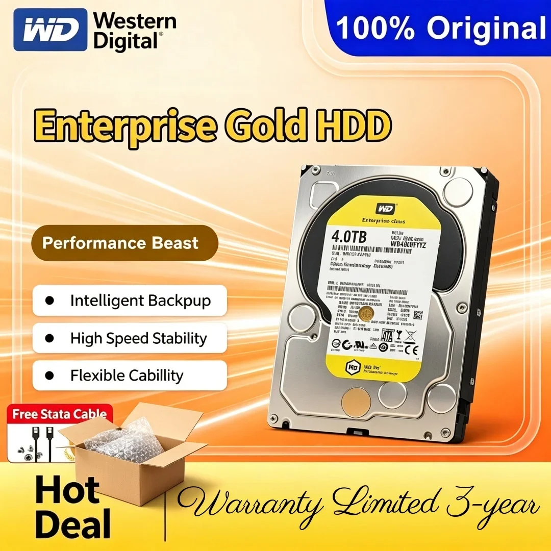 Hot Sale 3.5" Enterprise Mechanical Hard Drive Western Digital WD Gold 1TB/2TB/4TB HDD for Desktop Surveillance NAS