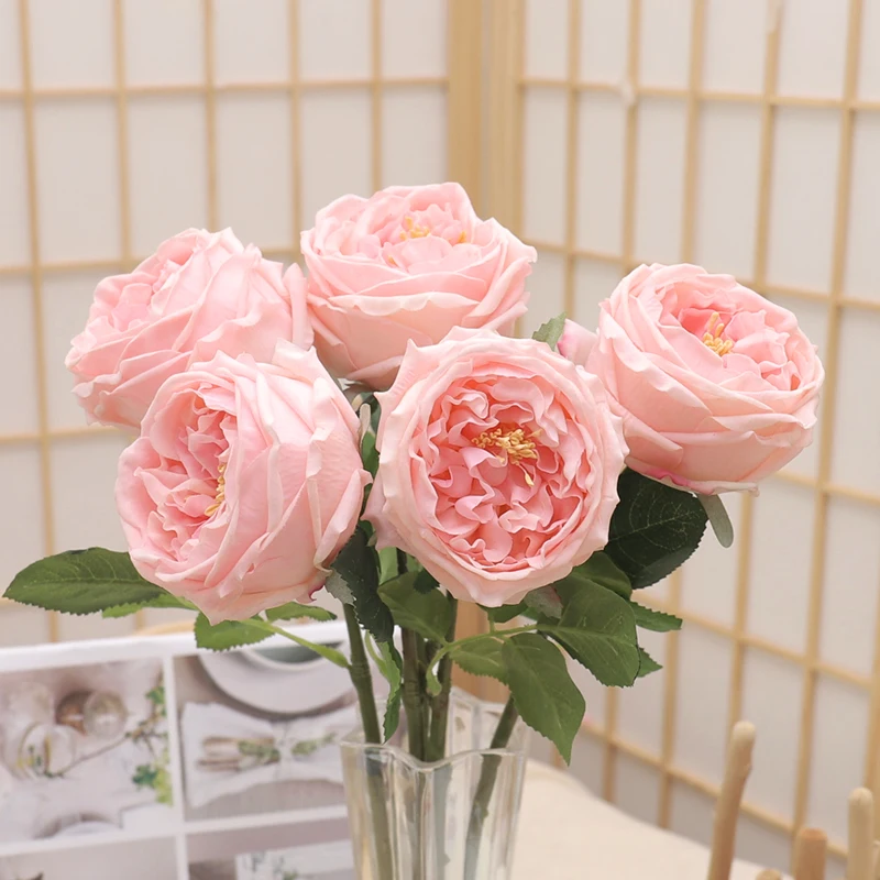 10CM Rose Real Touch Artificial Flowers Branch Wedding Home Christmas Vase Decoration Big Head Peony Long Branch Fake Plants