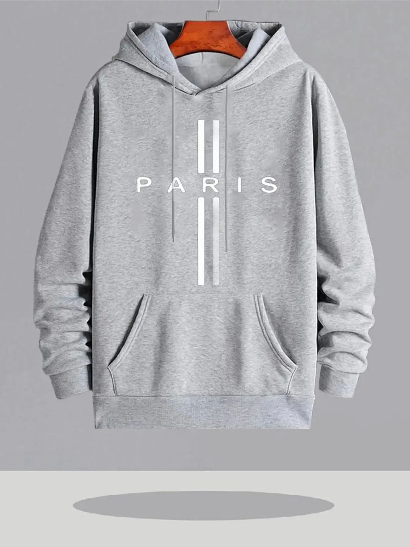 Schwarzer Paris Frankreich Eiffelturm & Französischer Text Print Kapuzenpullover - Langarm Relaxed Fit Hoodie mit Kangaroo-Tasch