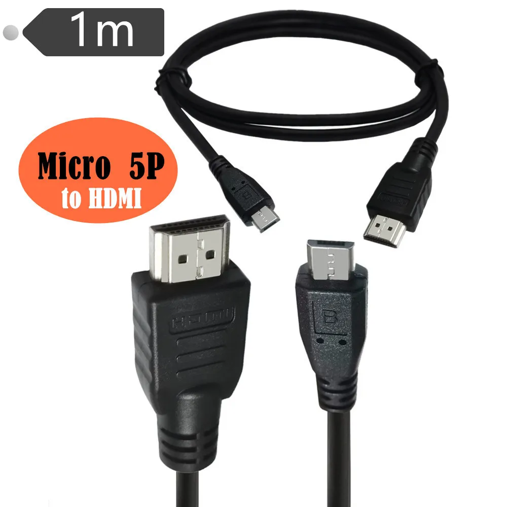 Kabel HDMI męski do USB MICRO 5P 2.0 złącze zasilania 1m