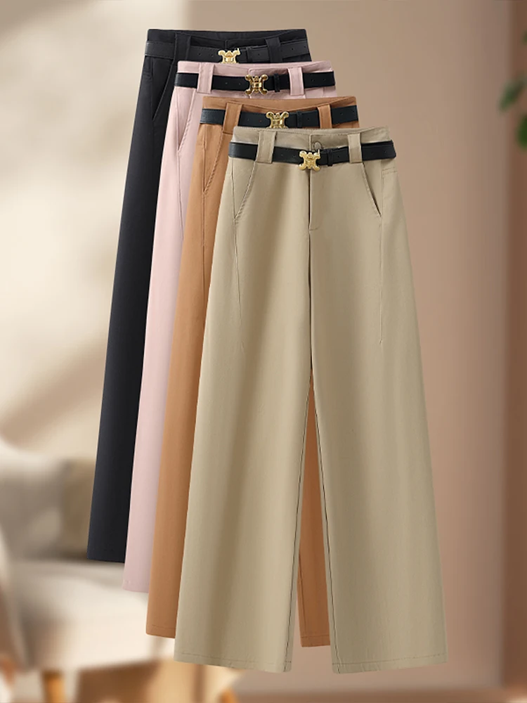 

Slim Wide Leg Pants Women's Summer Thin High Waist Loose Straight Casual Trousers Korean Style Long Pants Polyester Nylon Spa...