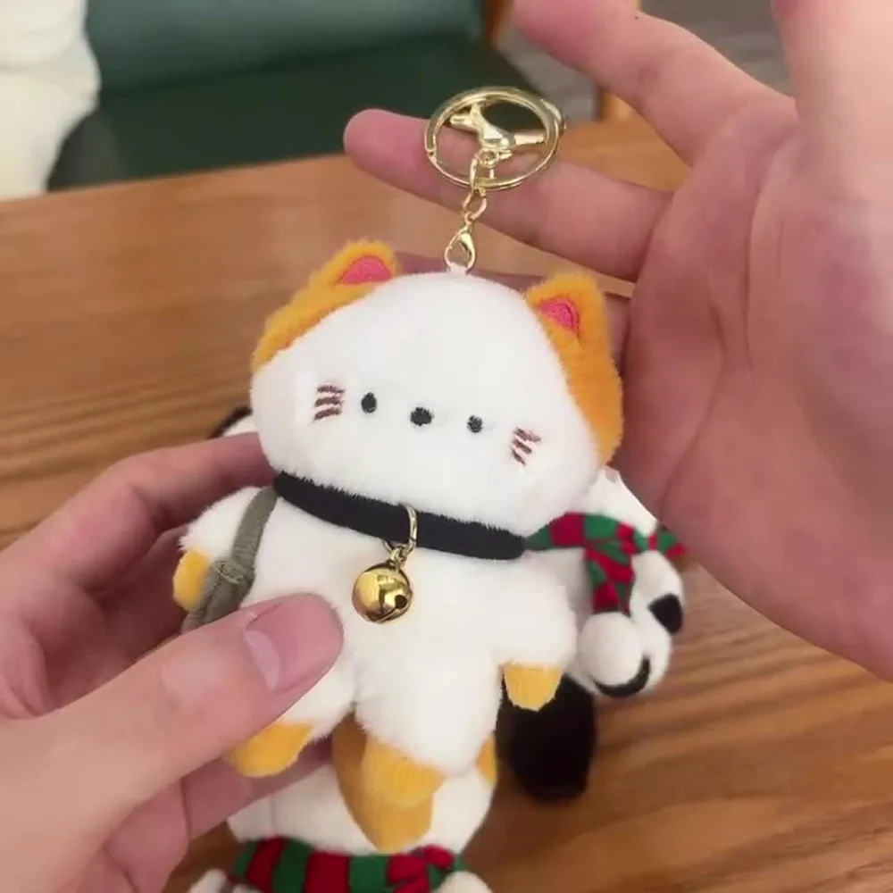 Creatività Viaggio Gattino Peluche Gatto Borsa Ciondolo Sciarpa Campana Gatto Portachiavi in peluche Simpatico cartone animato Peluche Gatto Portachiavi Regalo di Natale