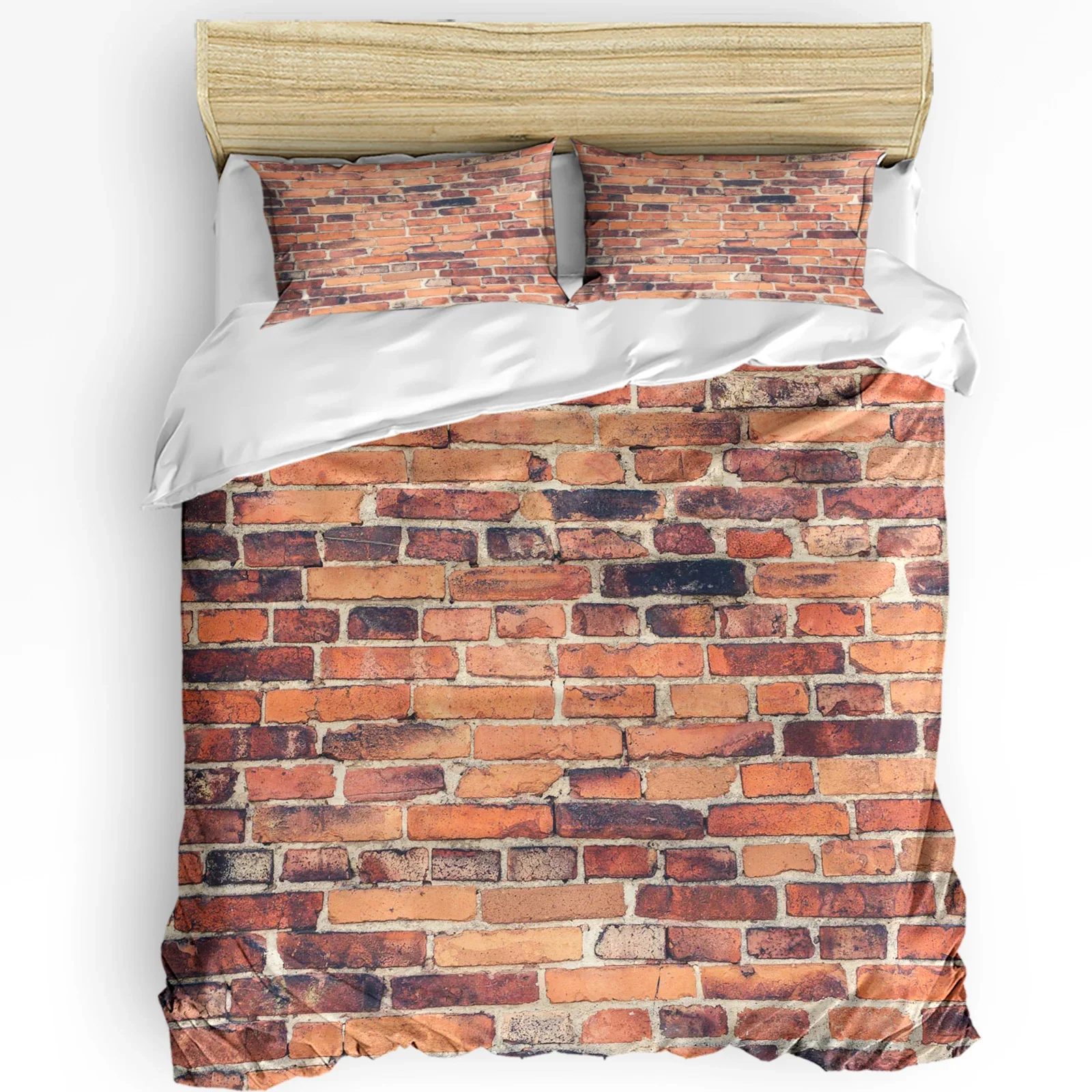 Vintage Brick Brown Concrete 3pcs Duvet Cover Set with Pillow Case Double Comforter Bedding Set Quilt Cover Couple Bed