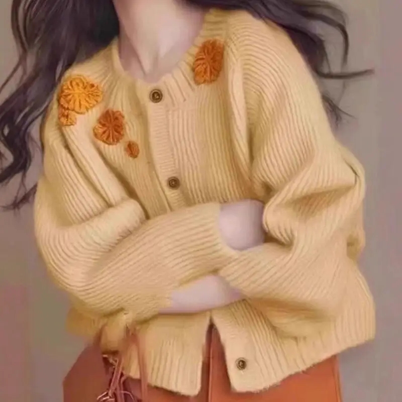 

Girl Sweet Cardigan Princess Kawaii Fashion Knitted Embroidered Shirt Sweater Spring Autumn Clothes Wear Outer Minimalist Coat