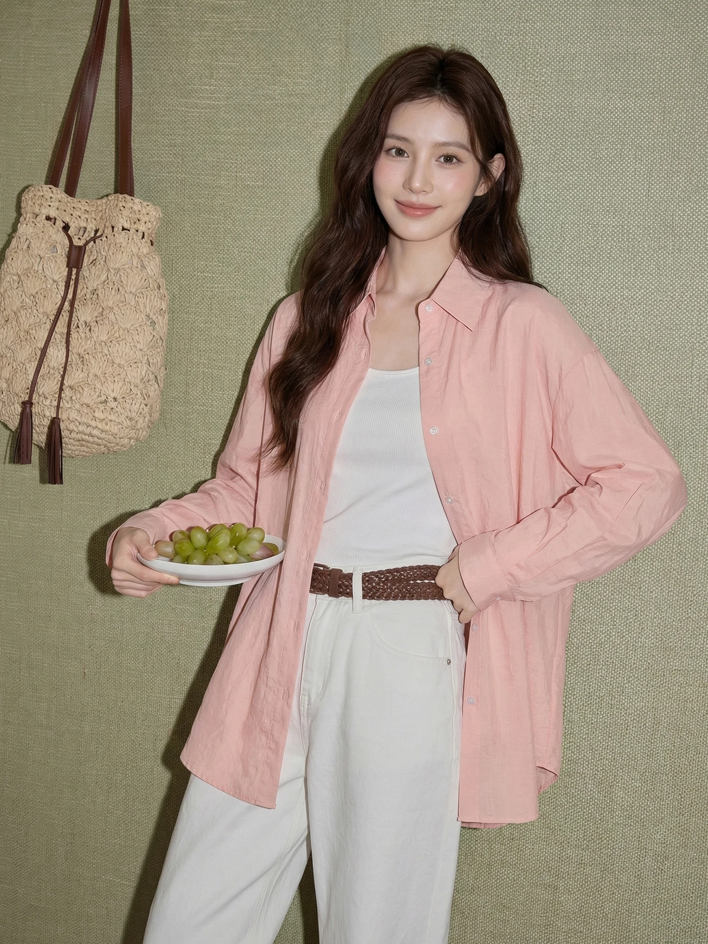 

Pink Long Sve Loose Women's irt Summer New Sle Korean Sle Sun Protection Breathable Comfortable Pure Color Collar