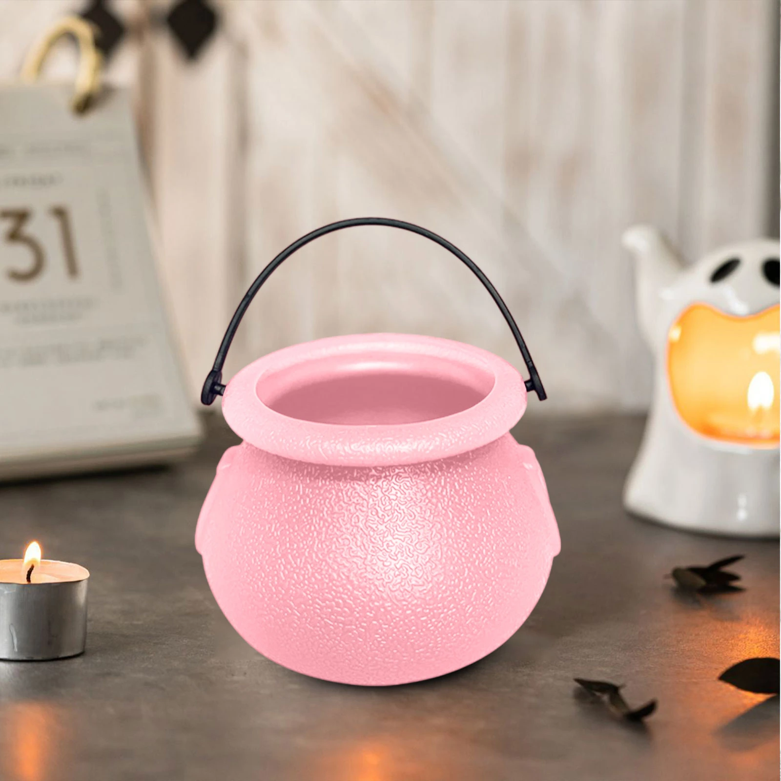 Cubo de bruja de Color sólido creativo para Halloween, tarro de dulces, accesorios de decoración de ambiente festivo y fiesta, 6 uds.