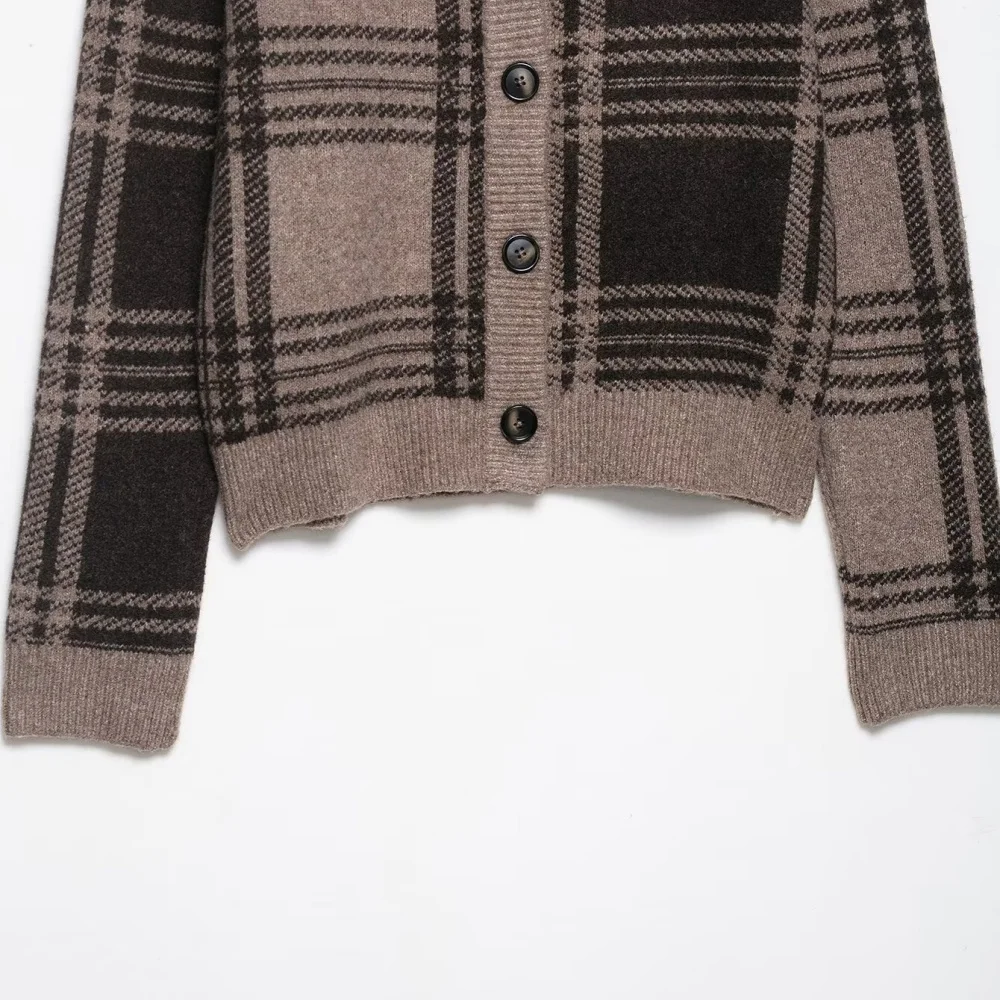 UNIZERA 2025, neues Produkt, eleganter, lässiger, modischer karierter Strickmantel im europäischen und amerikanischen Stil für Damen