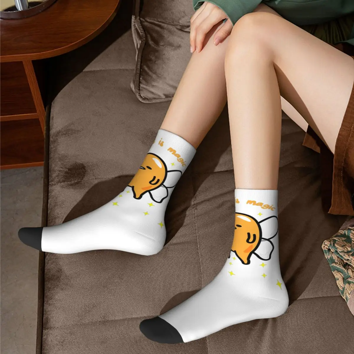 Gudetama-男性と女性のための通気性のある魔法の靴下,スケートボード,暖かい,カジュアル,冬