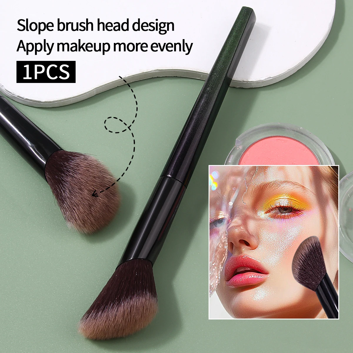 New 1PCS Angled Contour Brush, Blush Brush, Highlight Brush, Multi-Functional Facial Makeup Brush, Beginner's Beauty Tool